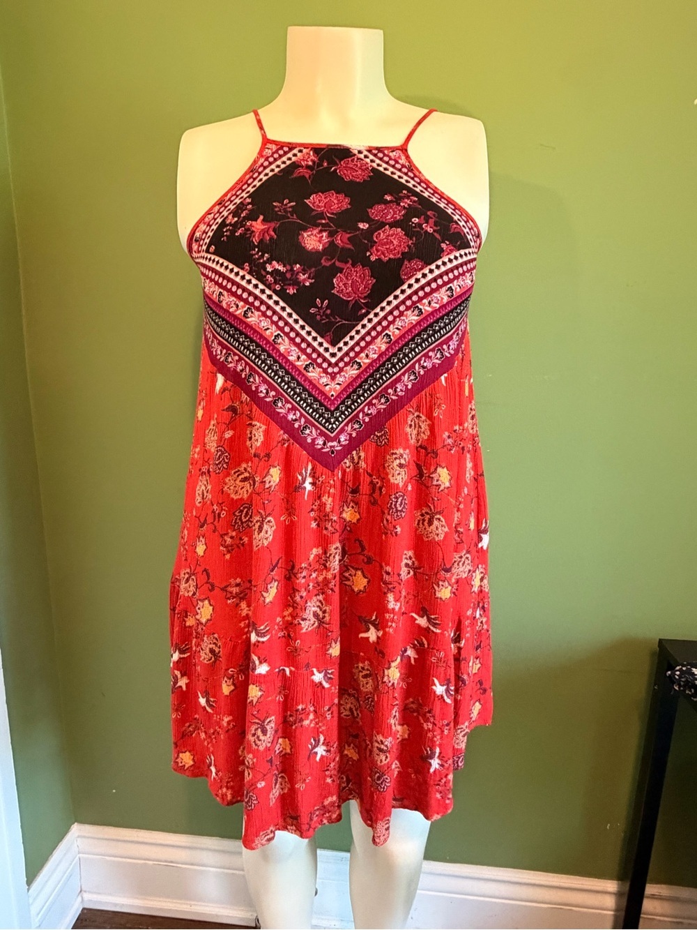 Pink Rose Red Floral Dress with Pink and Purple Accents